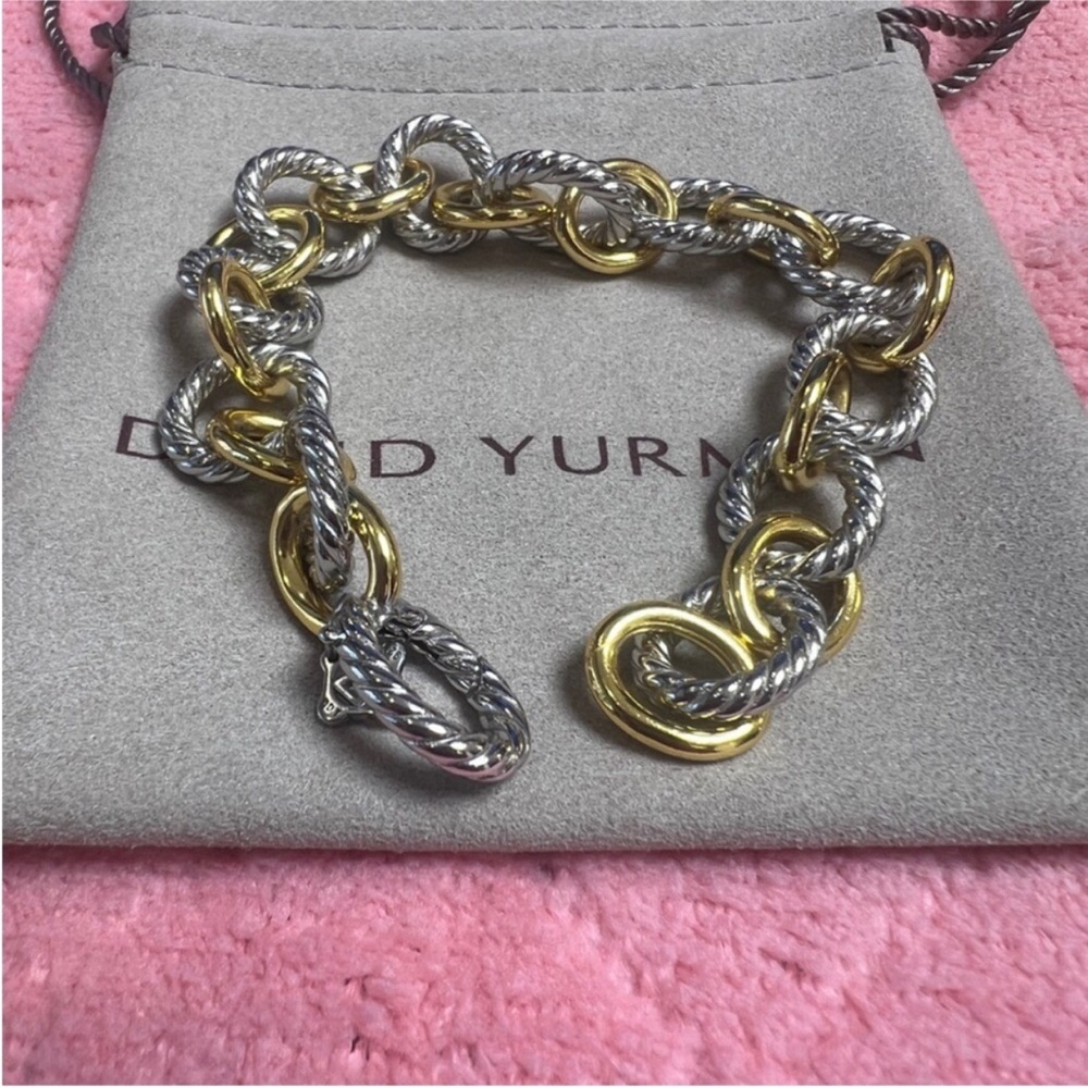 David Yurman Two-Tone Gold and Silver Cable Link Bracelet